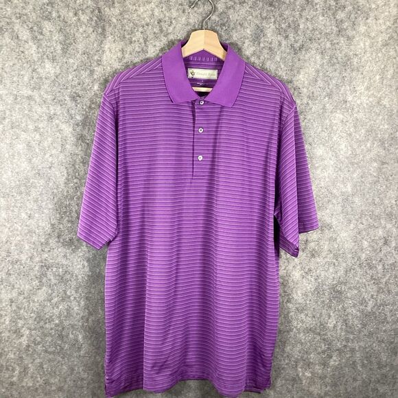Donald Ross Men's Short Sleeve Purple Pin Striped Golf Polo Shirt Size Large - Picture 3 of 14